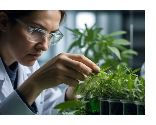 Pesquisador analisando uma planta