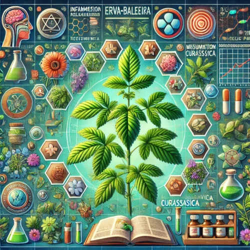 Ilustração da erva Baleeira e suas propriedade e pesquisas.