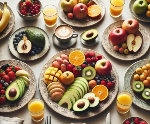 Mesa de café da manha com frutas
